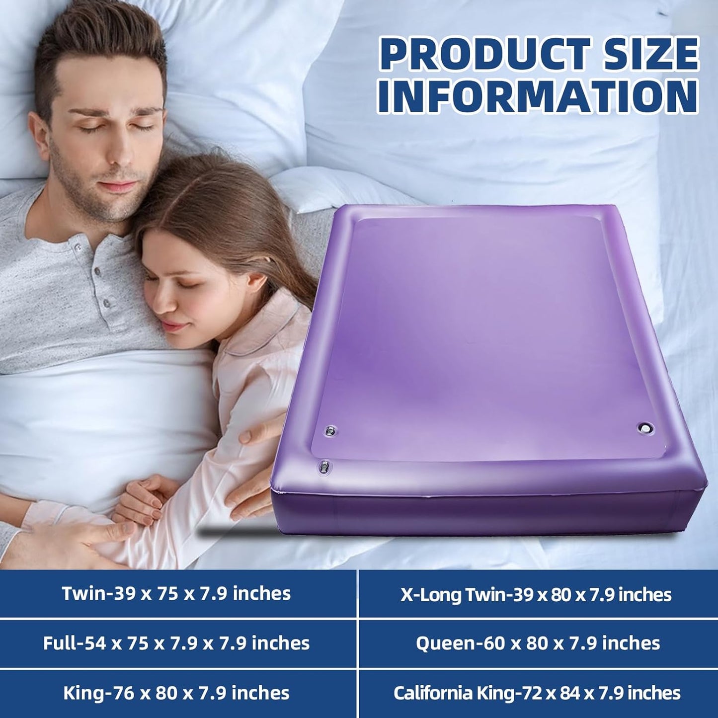 Free Flow Colchón de agua de onda completa Cama de agua cuadrada de PVC púrpura