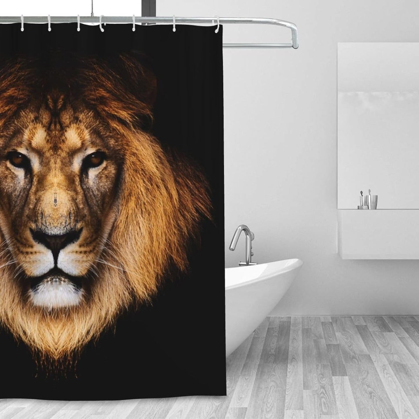 Cool Brown Lion Head Plastic Shower Curtain Liner 72x72in Extra Long Shower