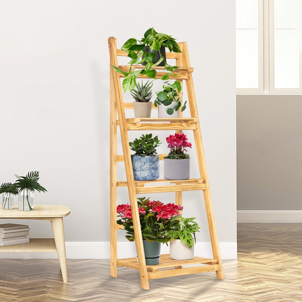 Estante de escalera de madera de 4 niveles de 44 pulgadas, estantería de