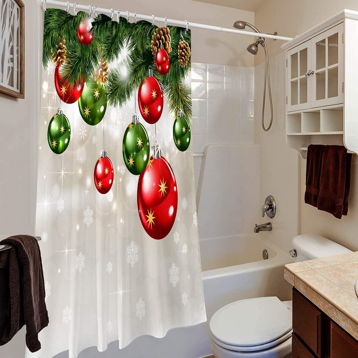 Cortina de ducha de Navidad de 60 x 84 pulgadas coloridas cortinas de ducha de