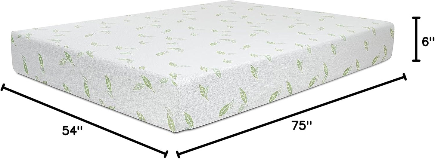 Colchón matrimonial de espuma viscoelástica de té verde Anula de 6 pulgadas,