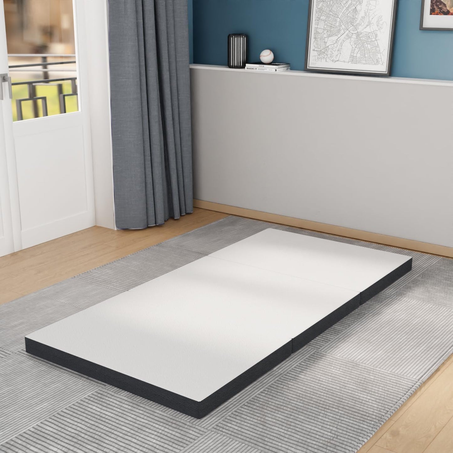 Colchón plegable, colchón triple portátil de 4 pulgadas con funda de baño,
