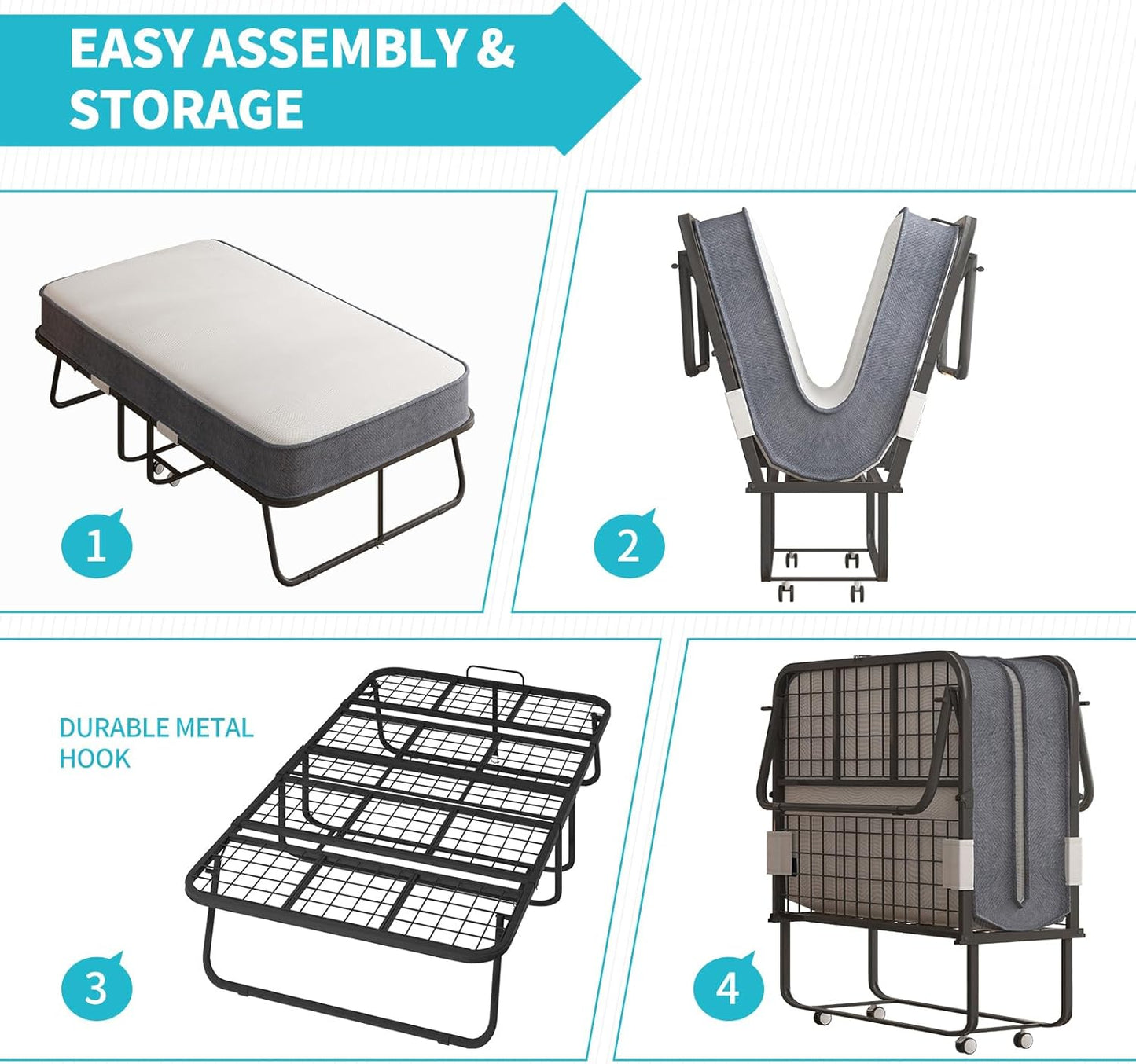 Cama plegable con colchón de espuma viscoelástica de 4 pulgadas, 75 x 31