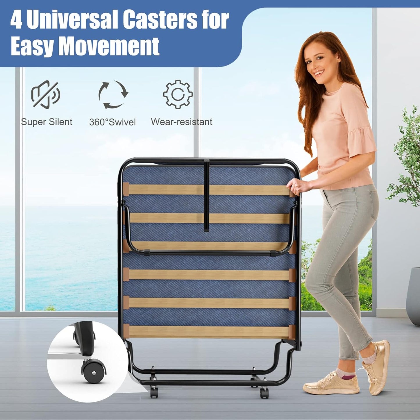 Cama plegable con colchón de 3 pulgadas, juego de cama portátil individual