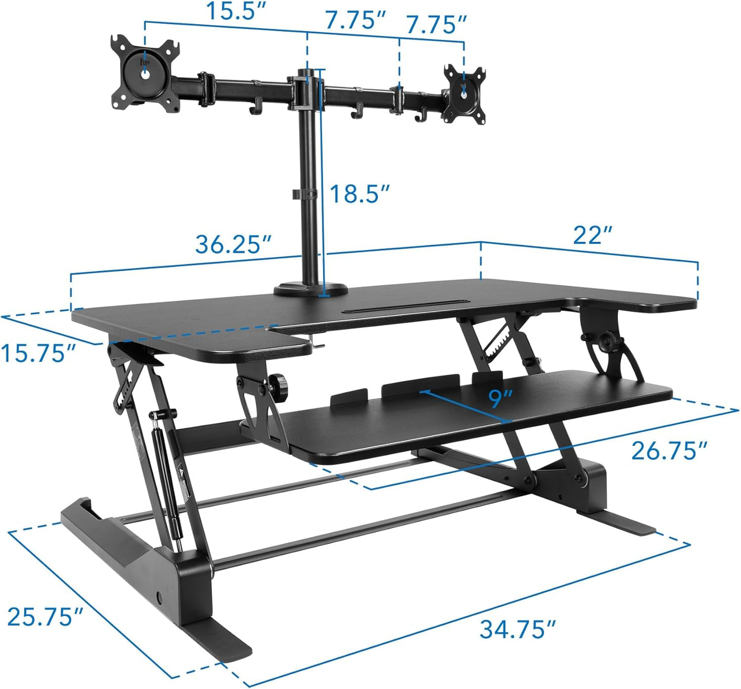 Mount-It! Convertidor de escritorio de pie para monitor doble, 2 soportes de