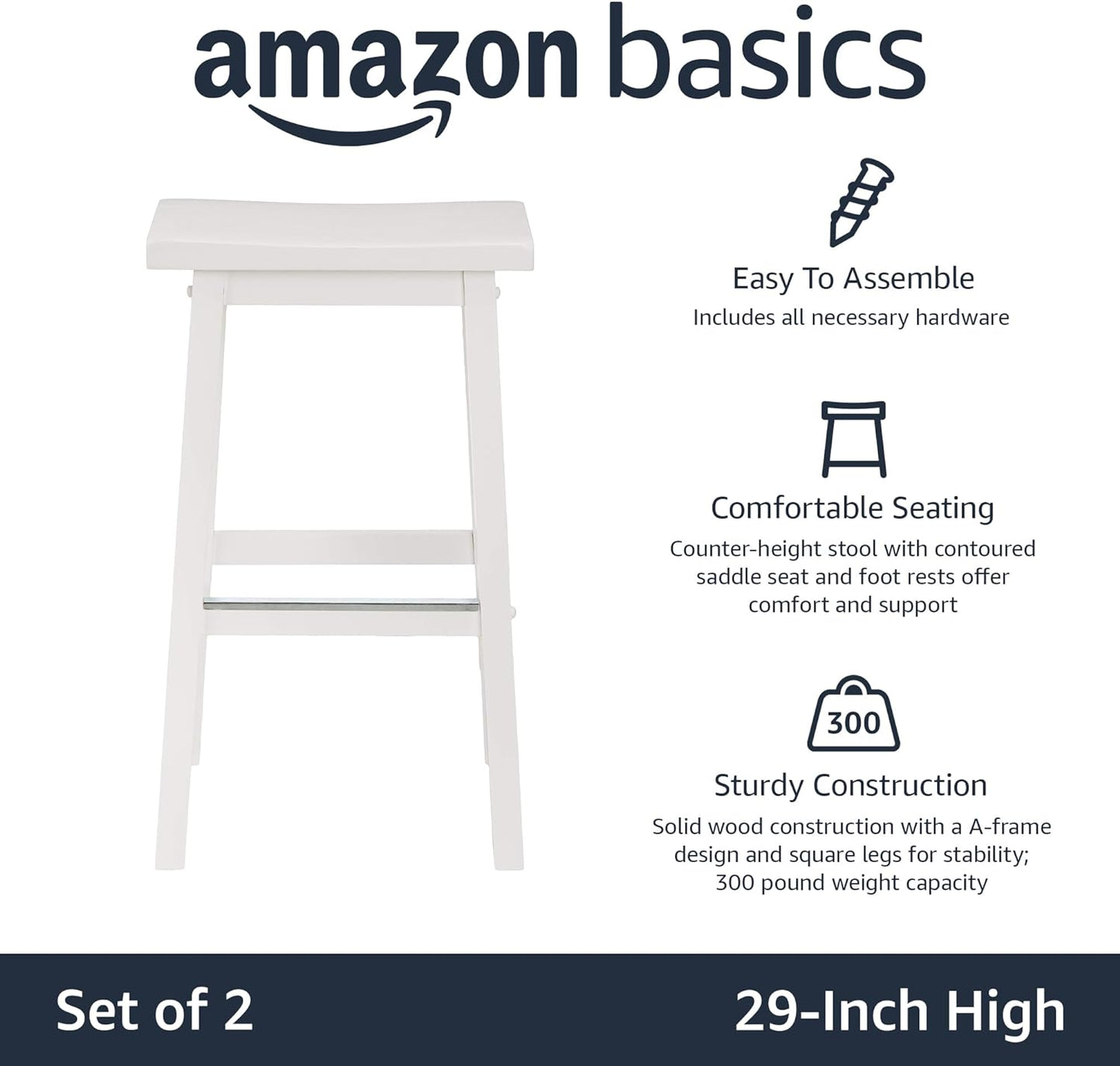 Tienda Basics Taburete de madera maciza para encimera de cocina, 29 pulgadas de