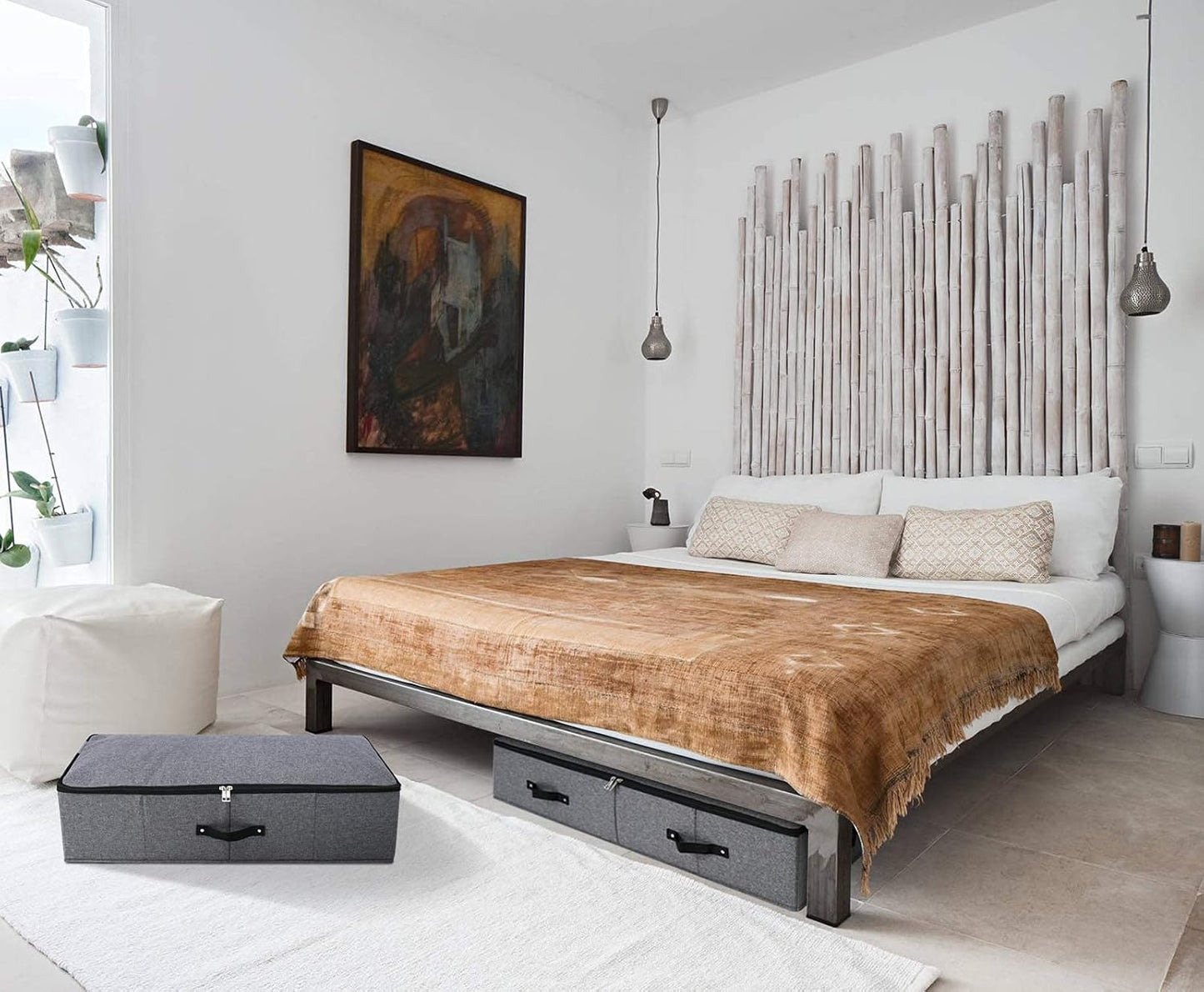 2 cajas de almacenamiento plegables debajo de la cama con forro de soporte de