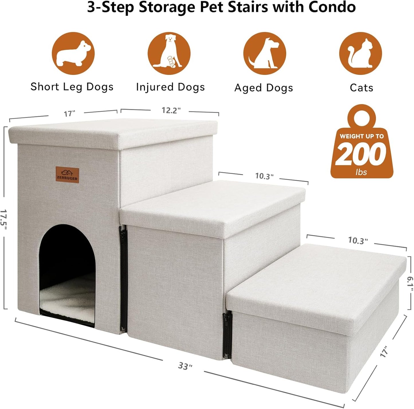 Dog Stairs, Dog Steps for High Beds 17.5"H, Folding Pet Stairs for Small Medium