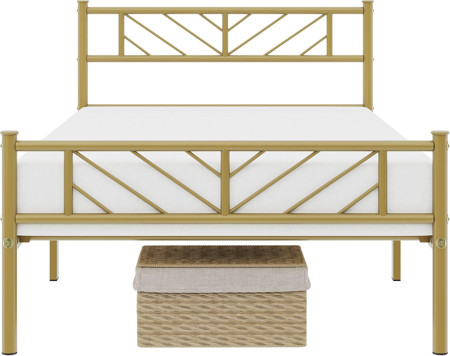 Cama de plataforma de metal de tamaño individual con cabecero y estribo de