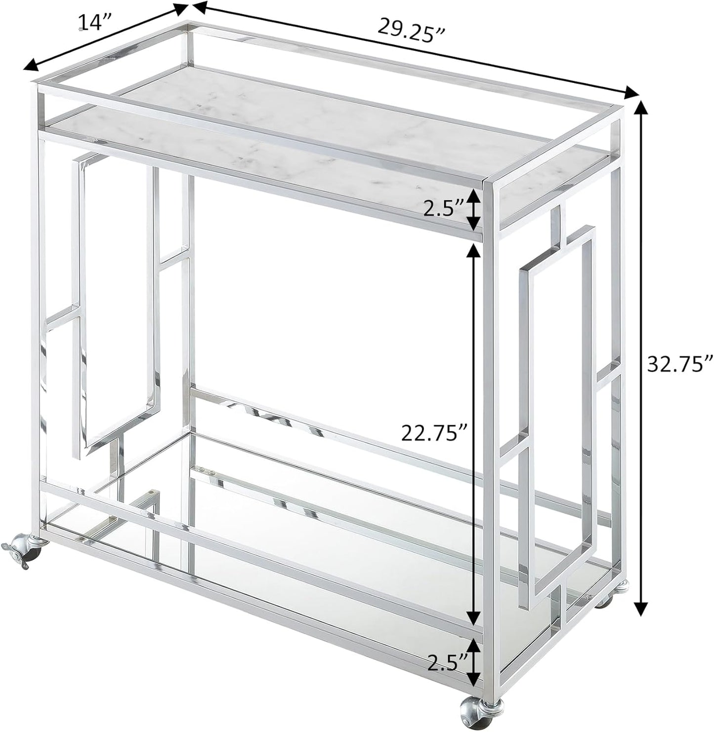 Convenience Town Square Carrito de bar con espejo de 29.25 pulgadas, moderno y