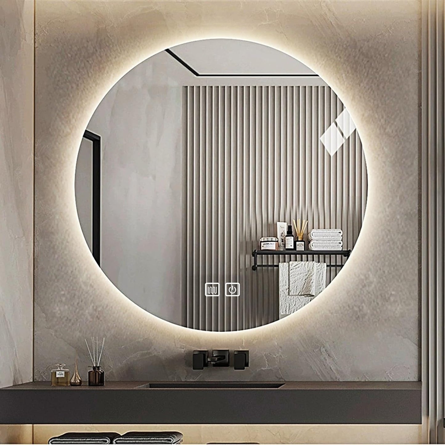 Espejo de baño con luces LED circular, retroiluminado, espejo iluminado montado