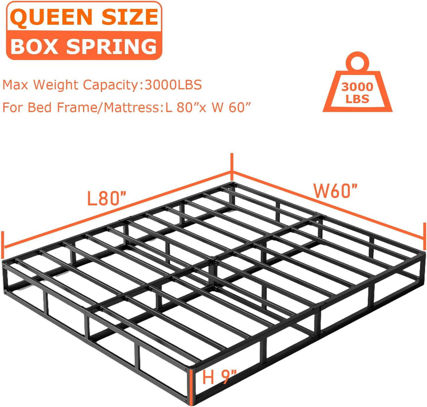 Base de colchón Box Spring Queen, solo con somier de metal de 7 pulgadas, funda