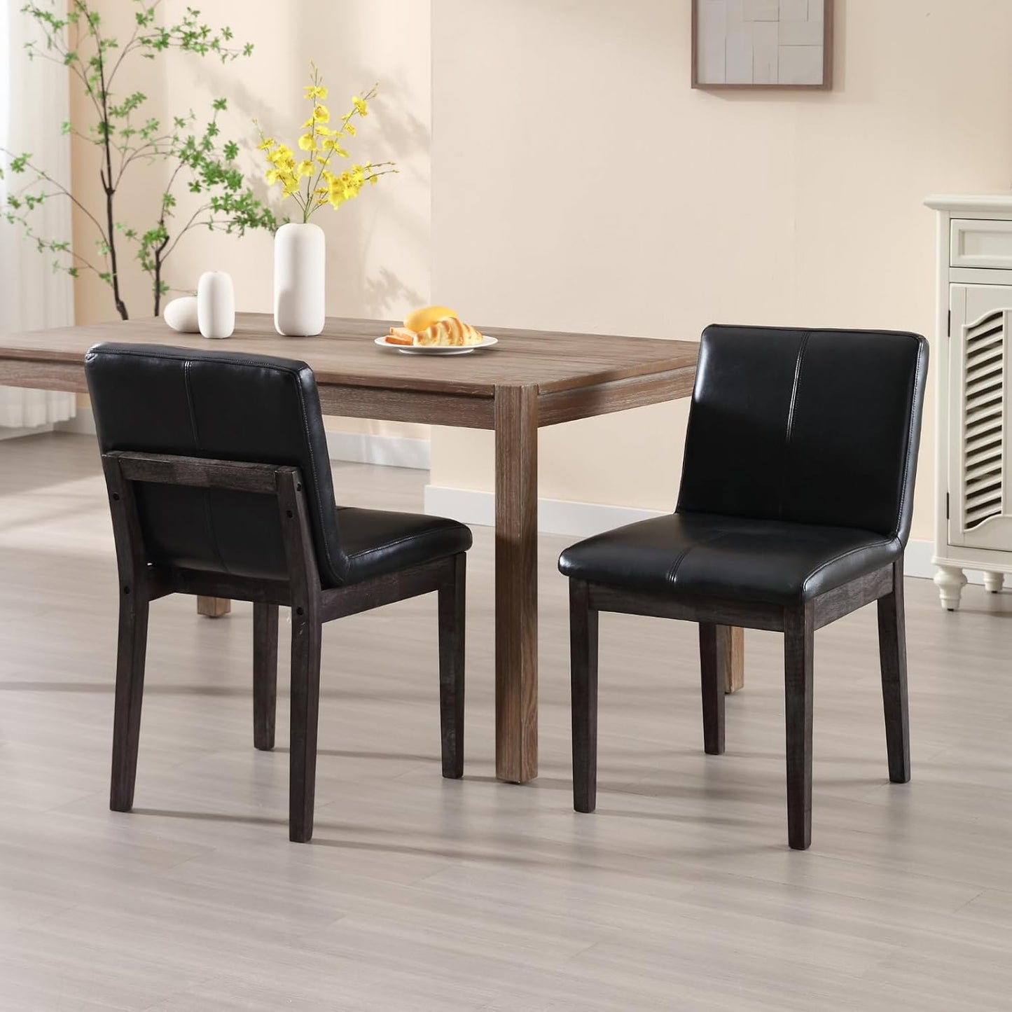 Sillas Parsons de comedor de madera con respaldo rectangular, estilo moderno de
