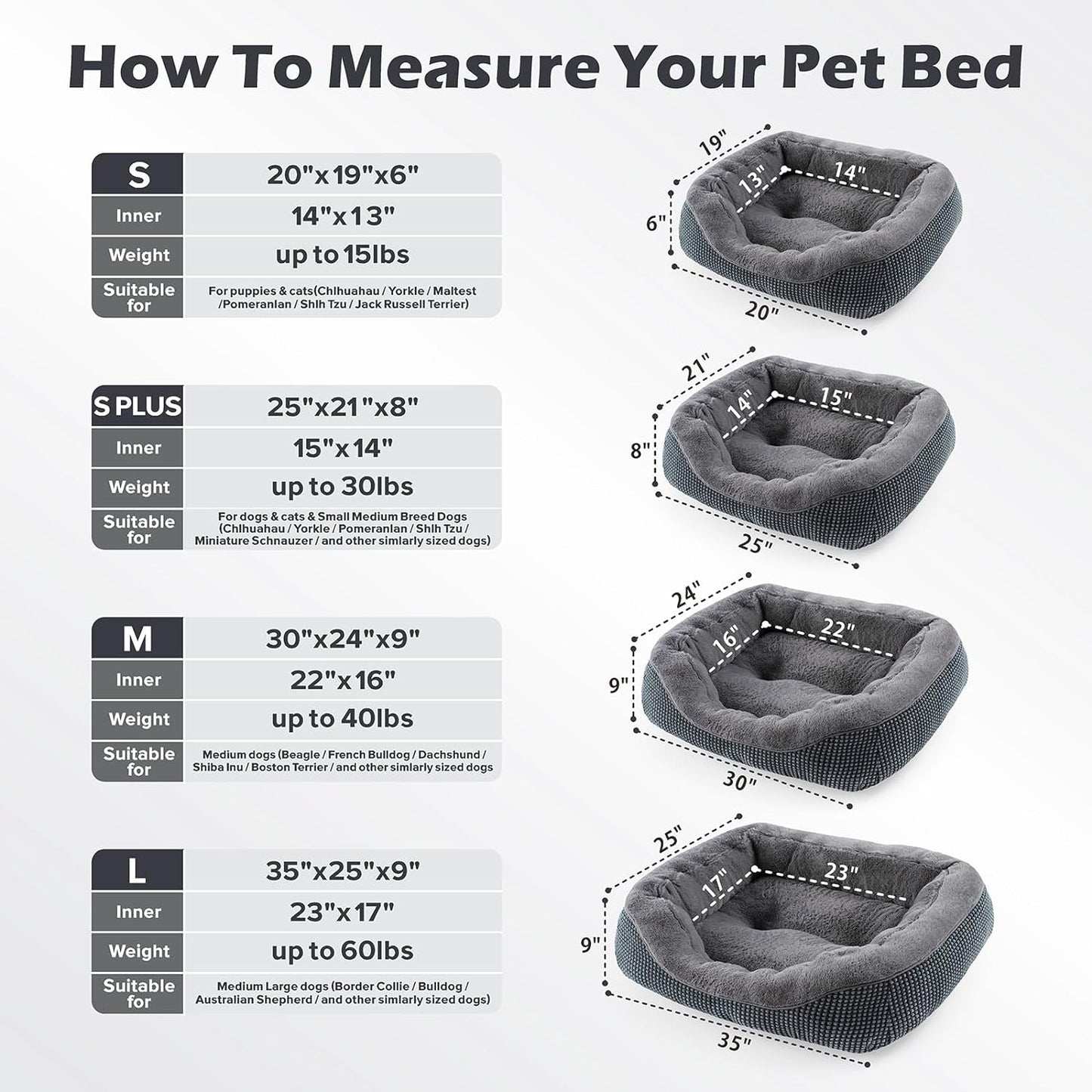 Camas medianas lavables para perros medianos, cama rectangular para perros de