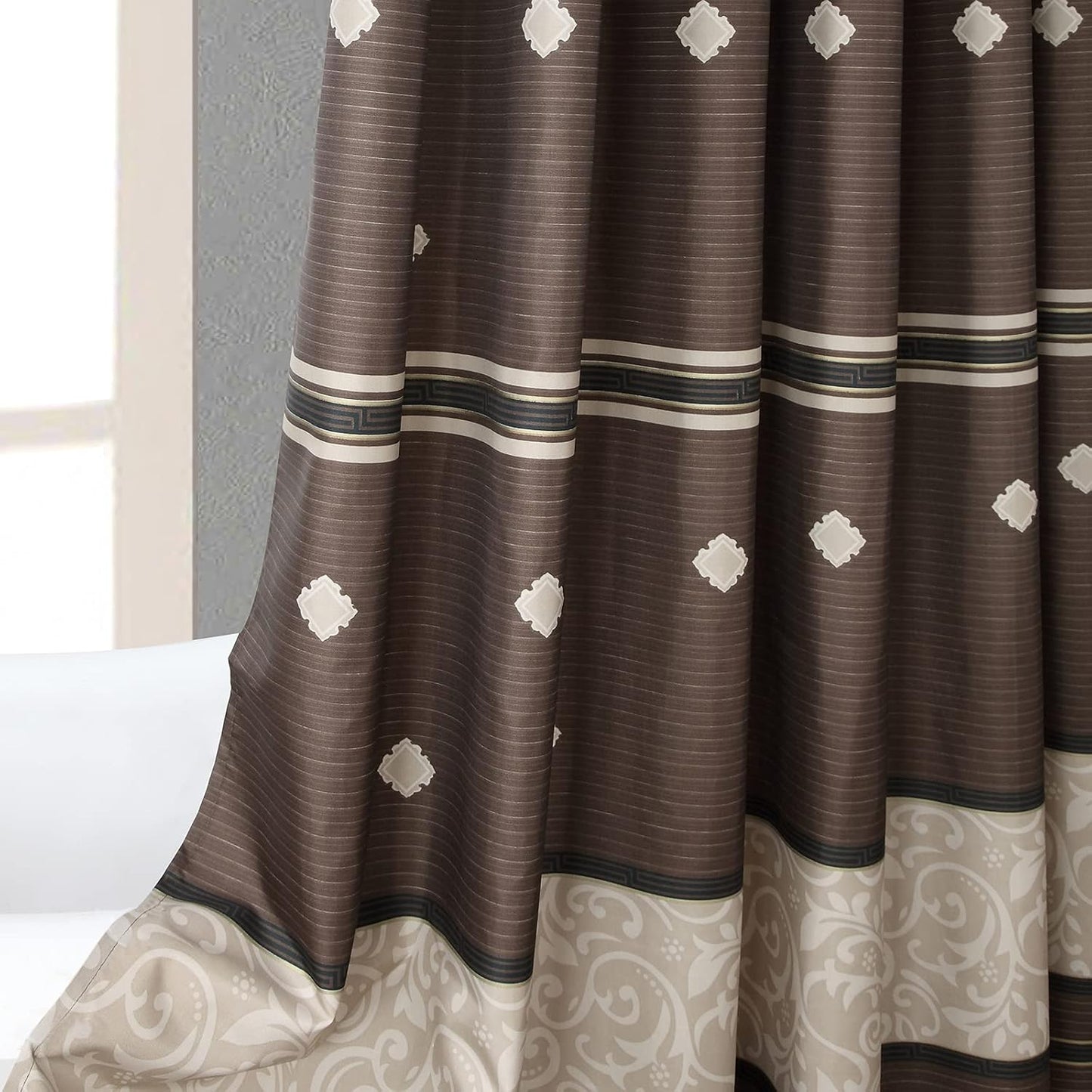 Cortina de ducha larga de tela, cortinas de ducha con estampado dorado marrón y