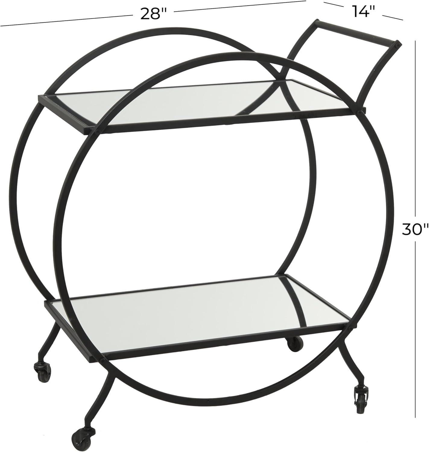 Carrito de barra redonda de metal con ruedas y asa, 14 "x 28" x 30 ", negro