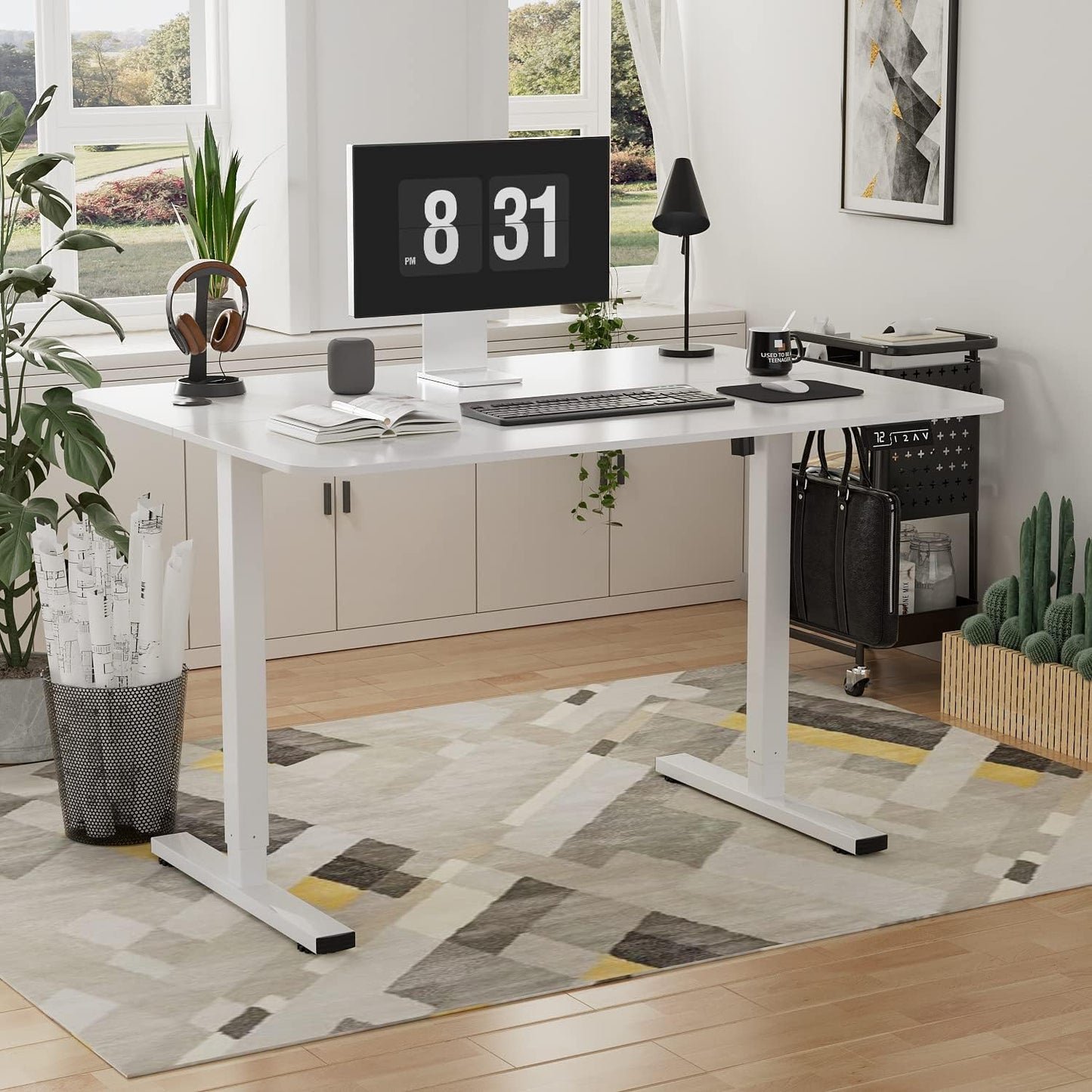Escritorio eléctrico de pie ajustable en altura, mesa de computadora de 48