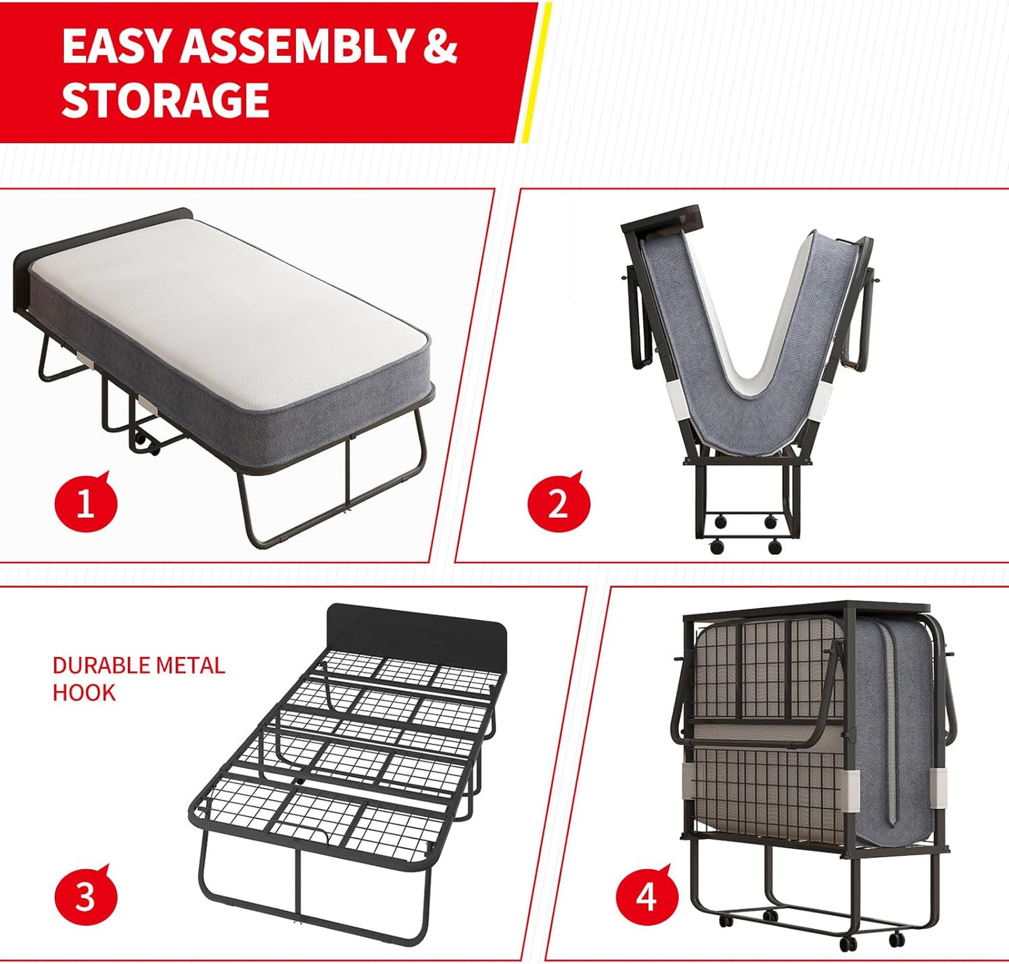 Cama plegable con colchón para adultos, cama plegable de tamaño individual con