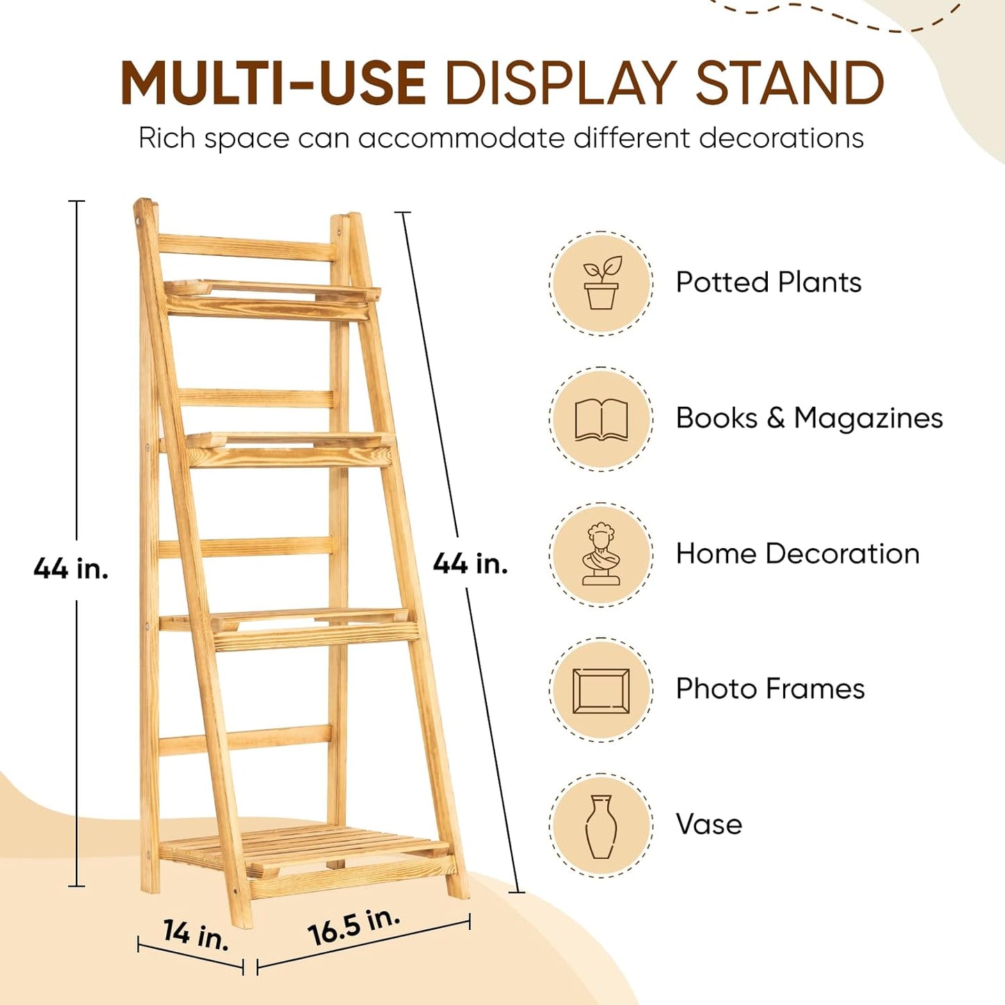 Estante de escalera de madera de 4 niveles de 44 pulgadas, estantería de