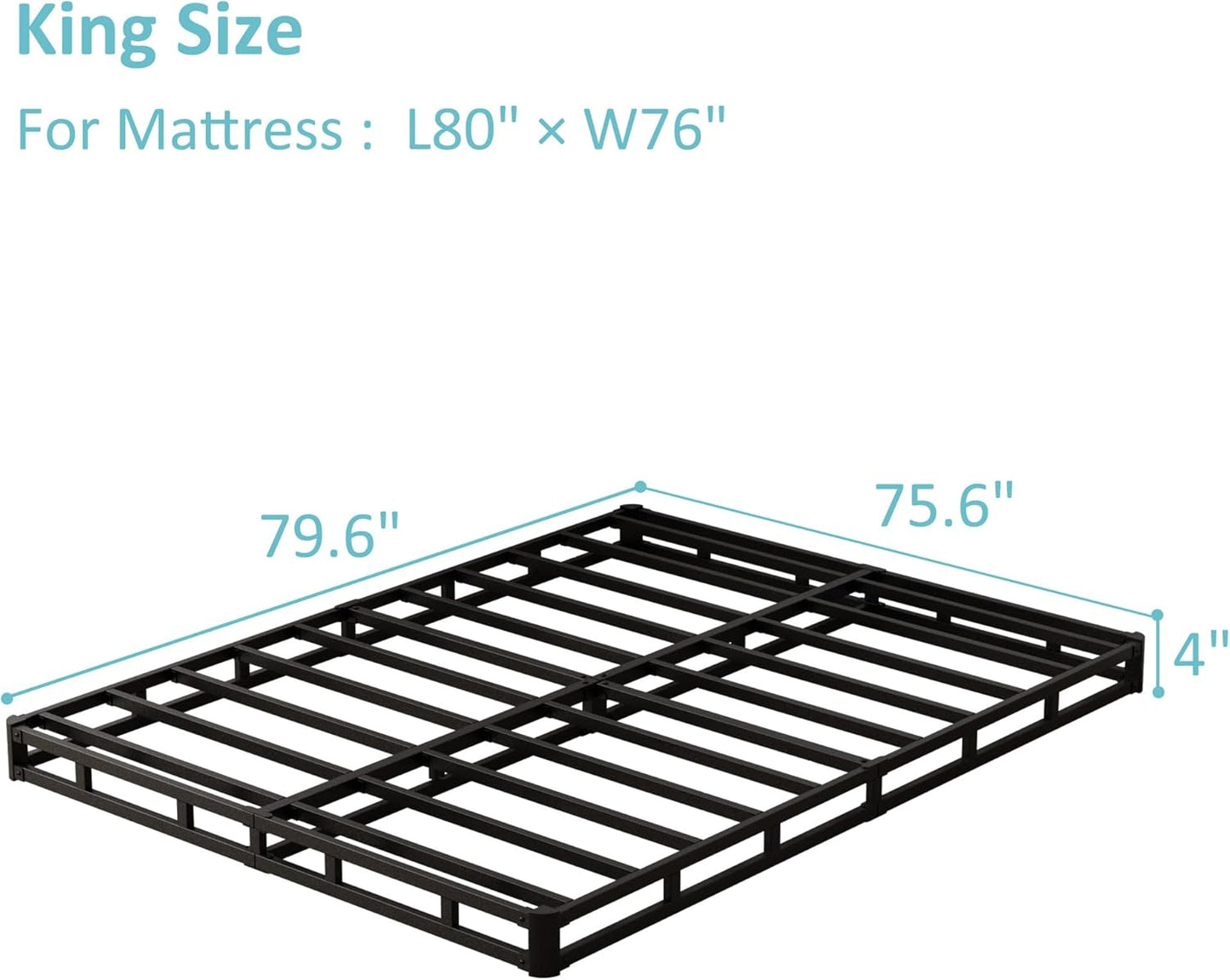 Base de cama King Box Spring de 4 pulgadas, base de colchón de metal de perfil