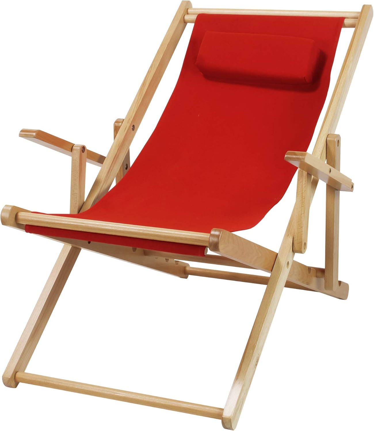 Silla ajustable con marco natural, lona roja