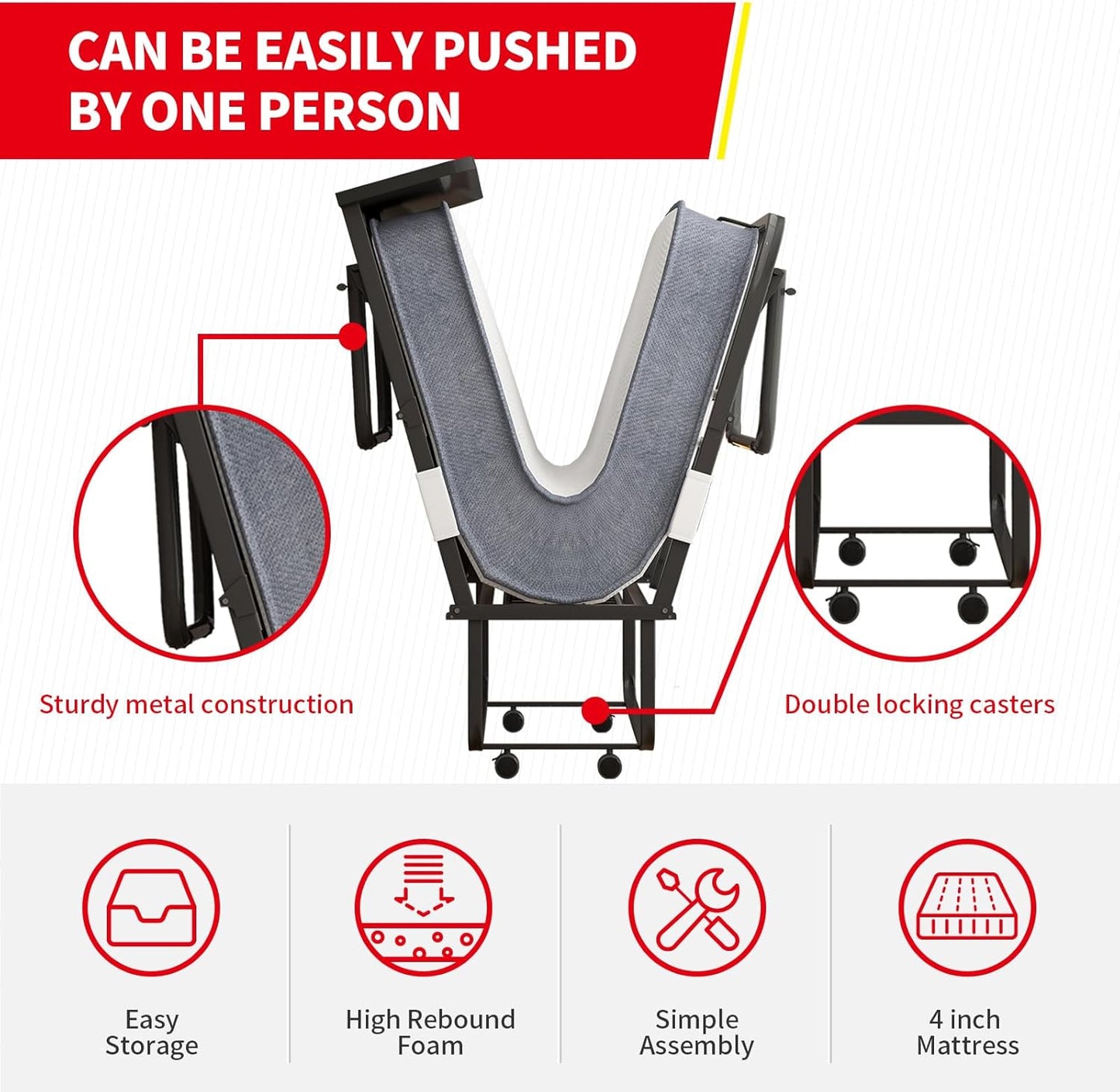 Cama plegable con colchón para adultos, cama plegable de tamaño individual con