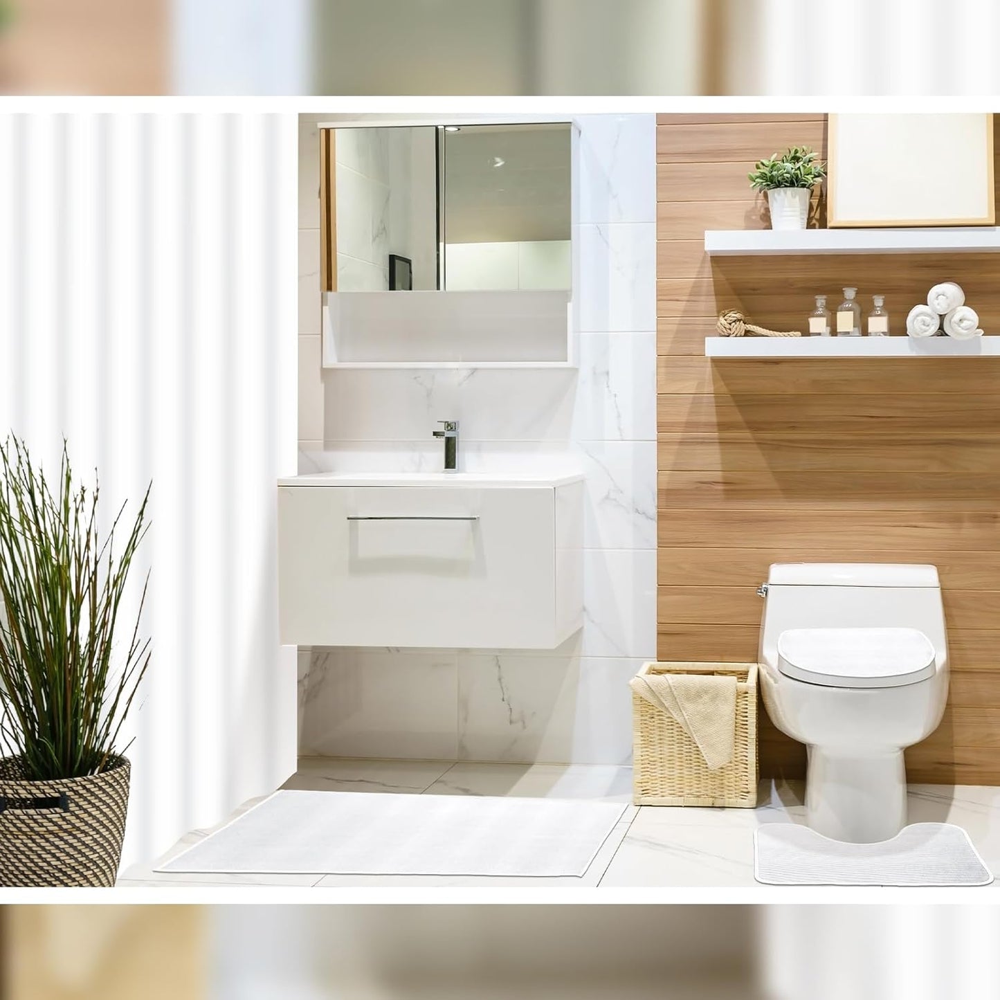 Juego de 4 cortinas de ducha de baño con alfombras antideslizantes, cubierta