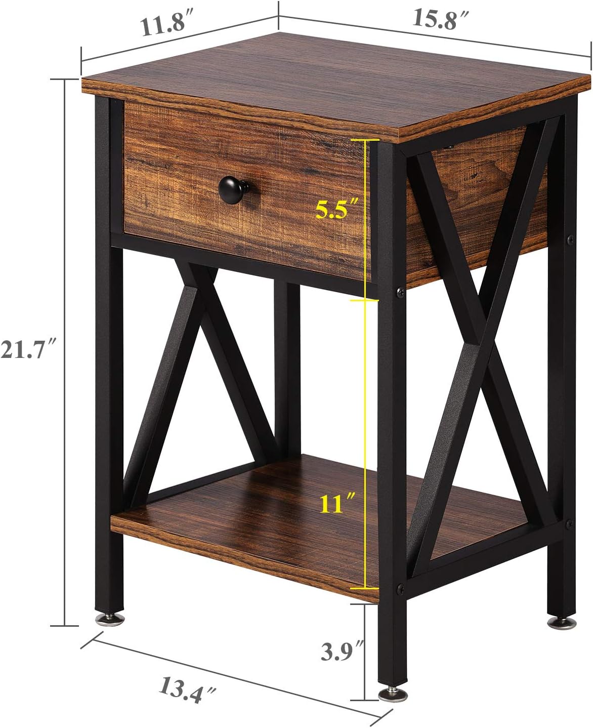 Mesita de noche, moderna mesita de noche, mesita de noche con cajón y estante