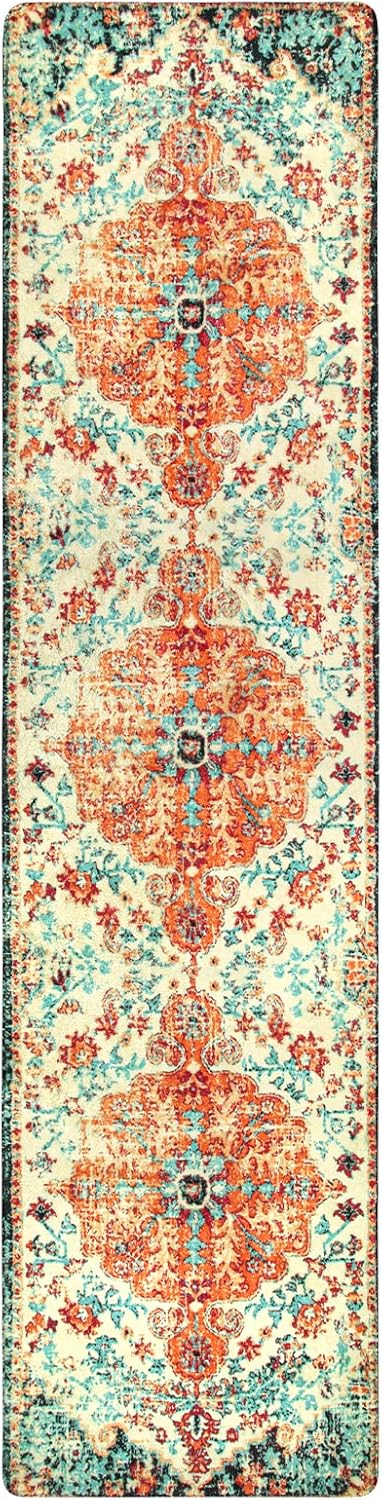 Alfombra de pasillo de medallón floral bohemio, alfombra de pasillo de 2 pies 8