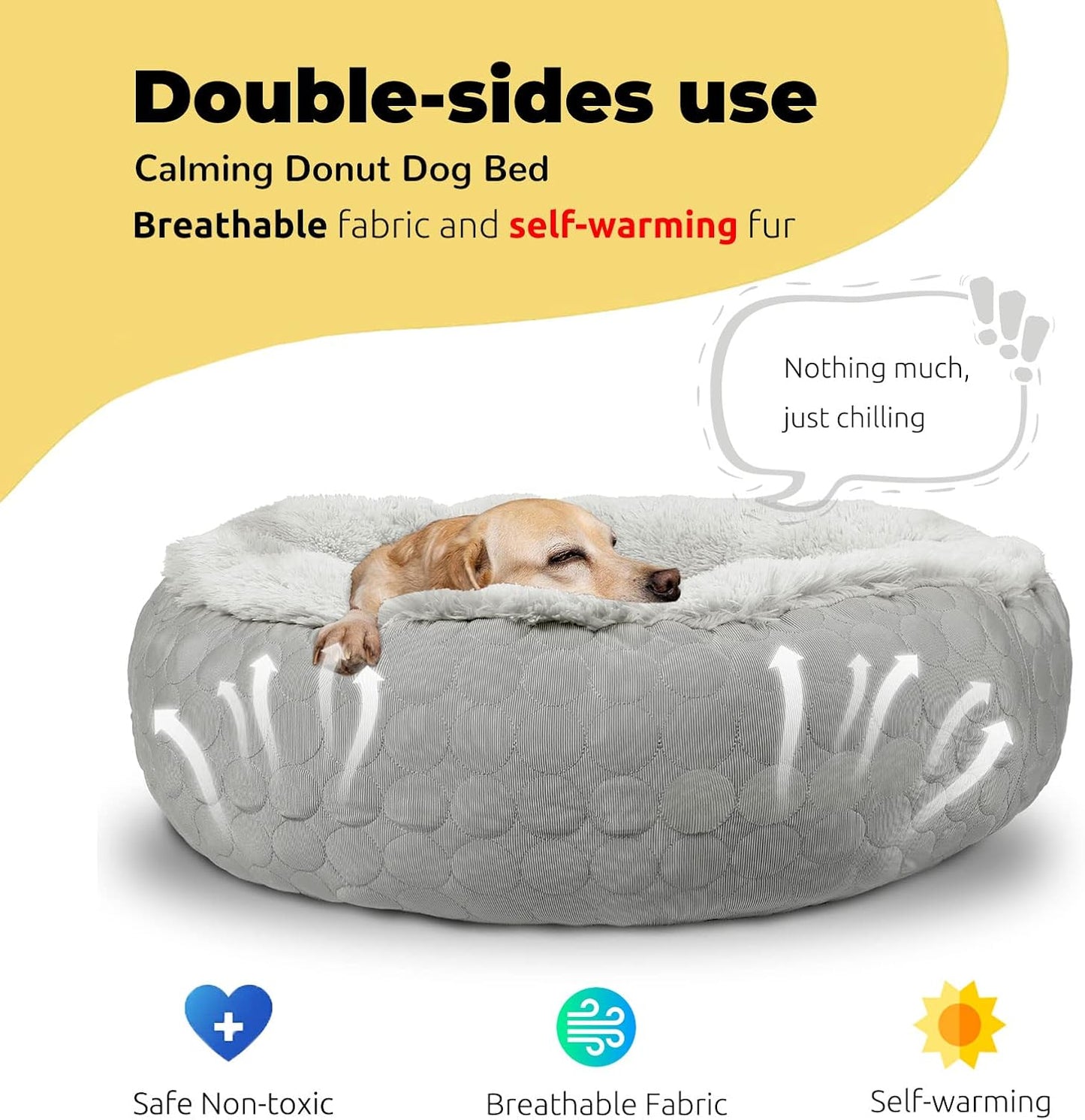 Cama calmante redonda con forma de dona para perros, cama mullida para perros