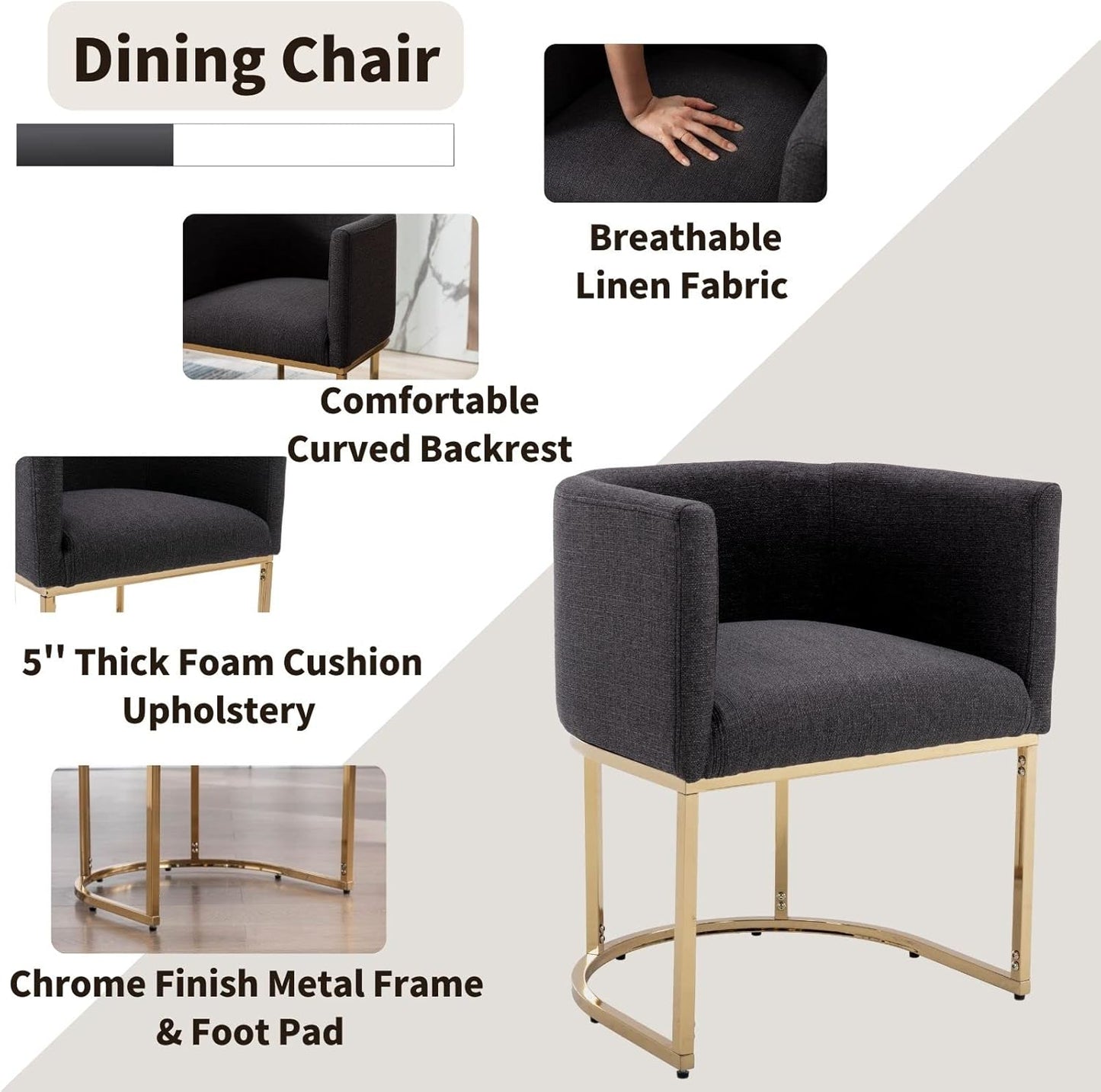 Sillas de comedor tapizadas modernas de mediados de siglo con brazos, sillas de