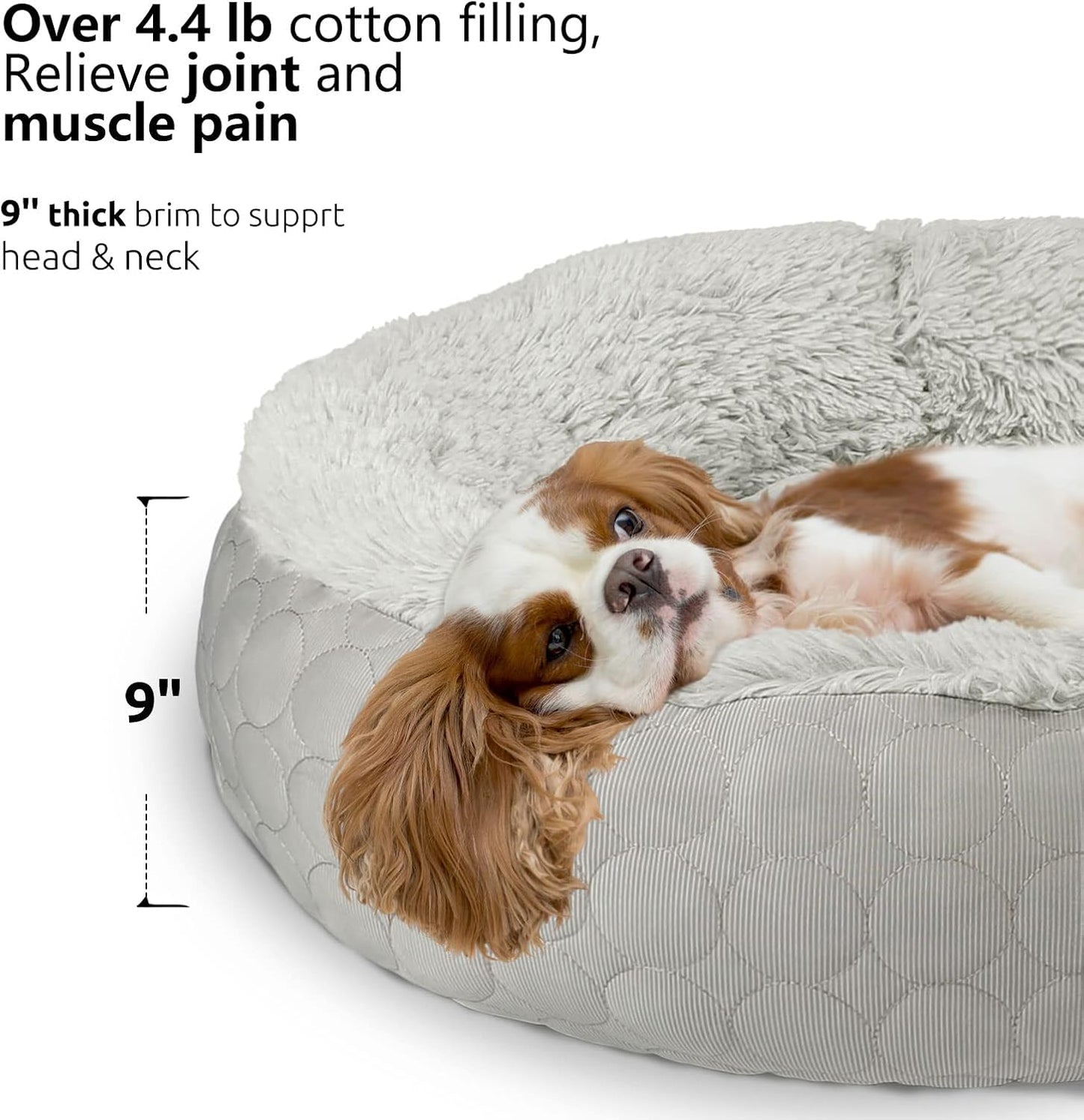 Cama calmante redonda con forma de dona para perros, cama mullida para perros