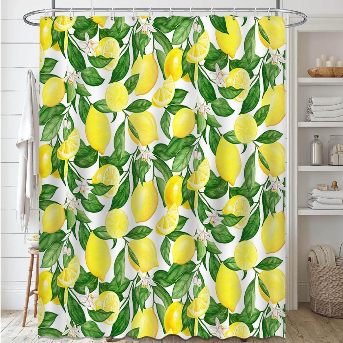 Fruit Shower Curtain Lemon Shower Curtain with 12 Hooks Cute Colorful Bright