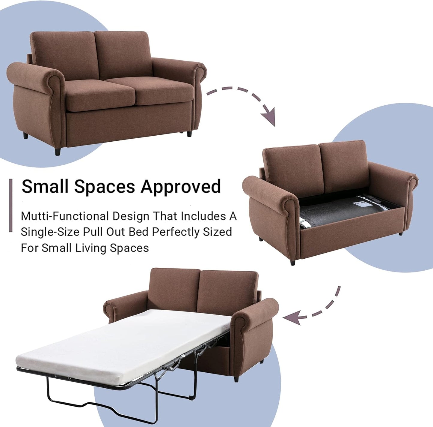 Sofá cama pequeño para sala de estar o dormitorio, incluye sofá cama extraíble,
