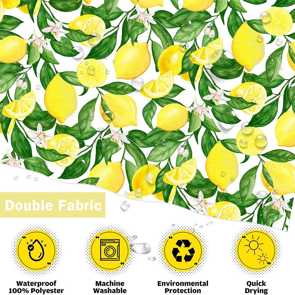 Fruit Shower Curtain Lemon Shower Curtain with 12 Hooks Cute Colorful Bright