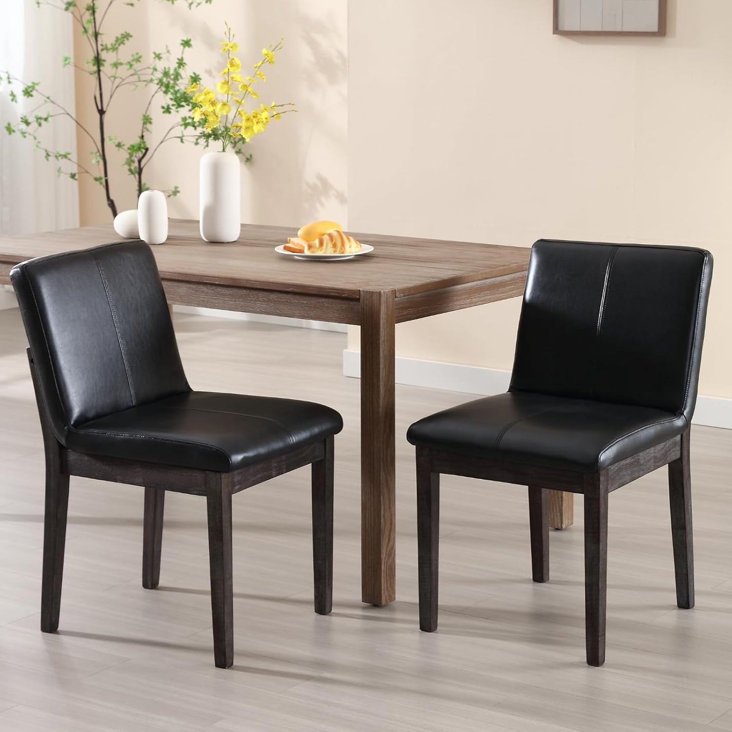 Sillas Parsons de comedor de madera con respaldo rectangular, estilo moderno de