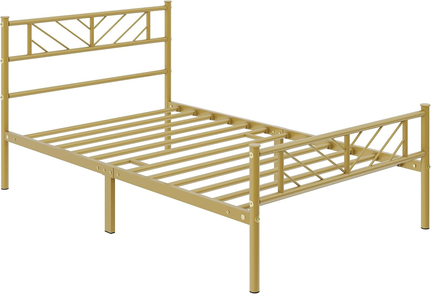 Cama de plataforma de metal de tamaño individual con cabecero y estribo de