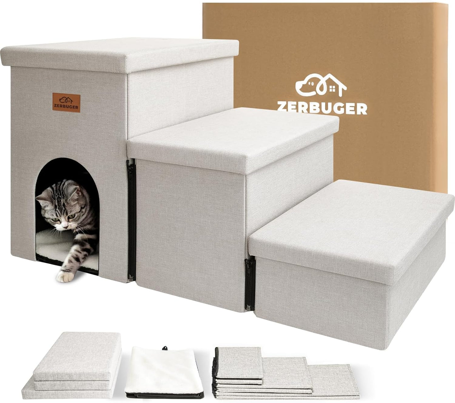 Dog Stairs, Dog Steps for High Beds 17.5"H, Folding Pet Stairs for Small Medium