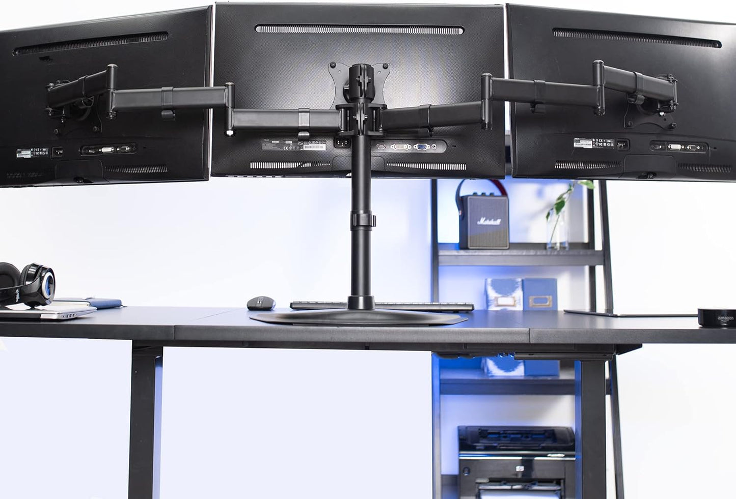 Soporte para monitor triple totalmente ajustable para 3 pantallas LCD de hasta