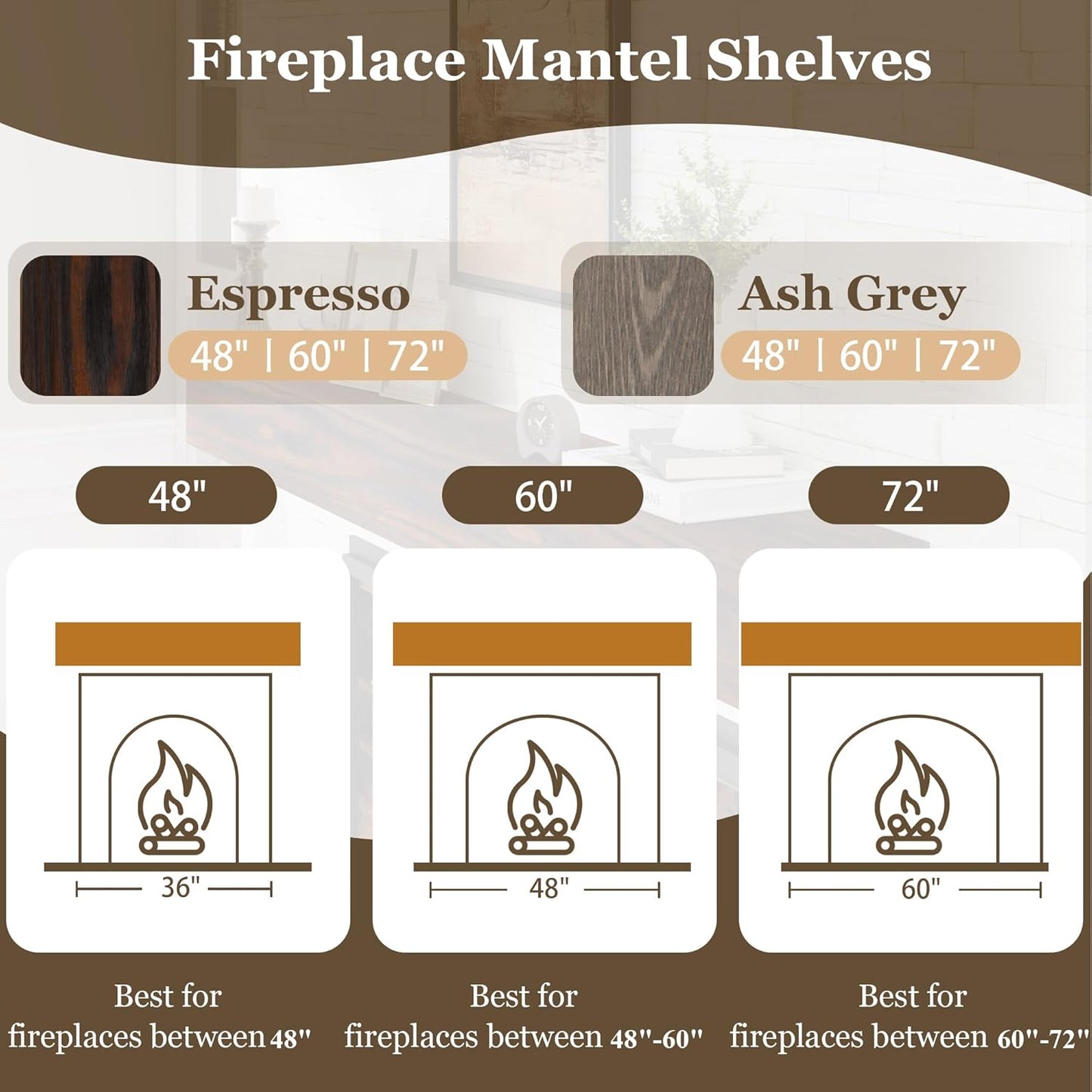 Mantel de chimenea Estantes flotantes de madera de 48 pulgadas de ancho Viga