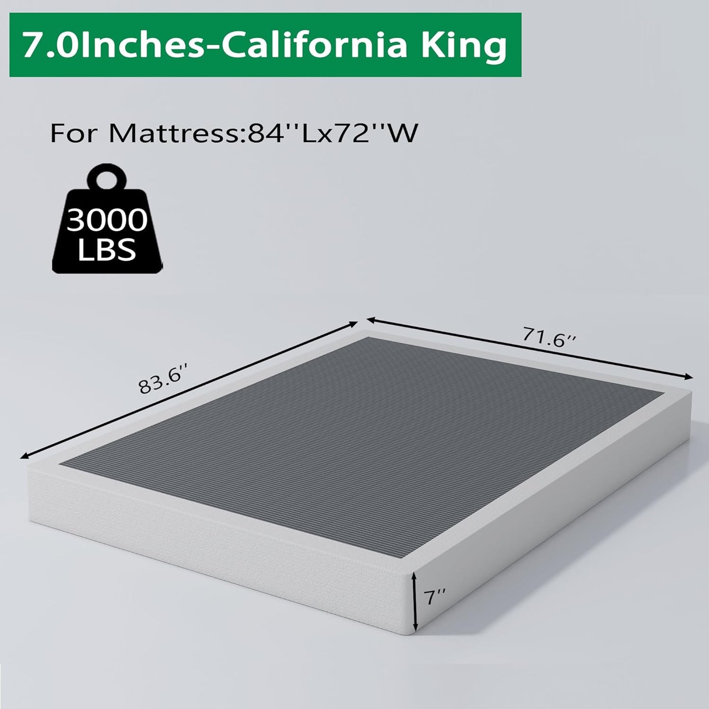 Base de cama California King de 7 pulgadas, base de colchón con marco de metal