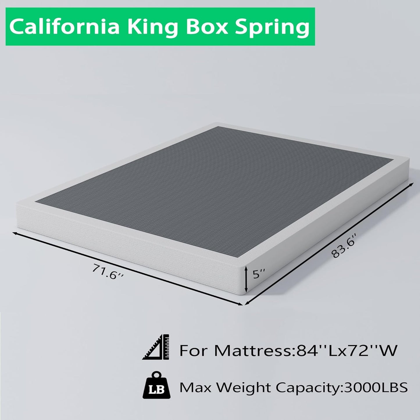 Base de cama California King de 5 pulgadas, base de colchón con marco de metal