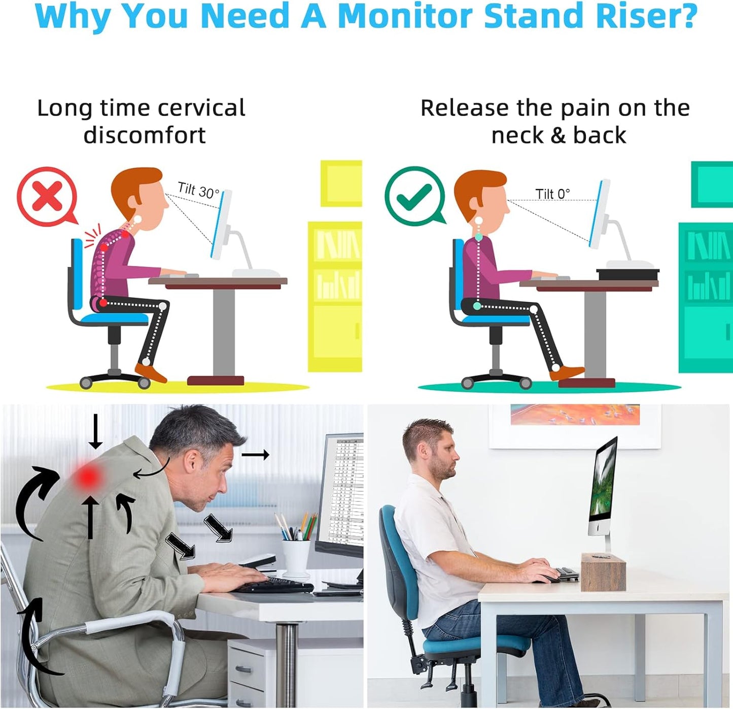 Marbrasse Soporte elevador para monitor, soporte para monitor de computadora de