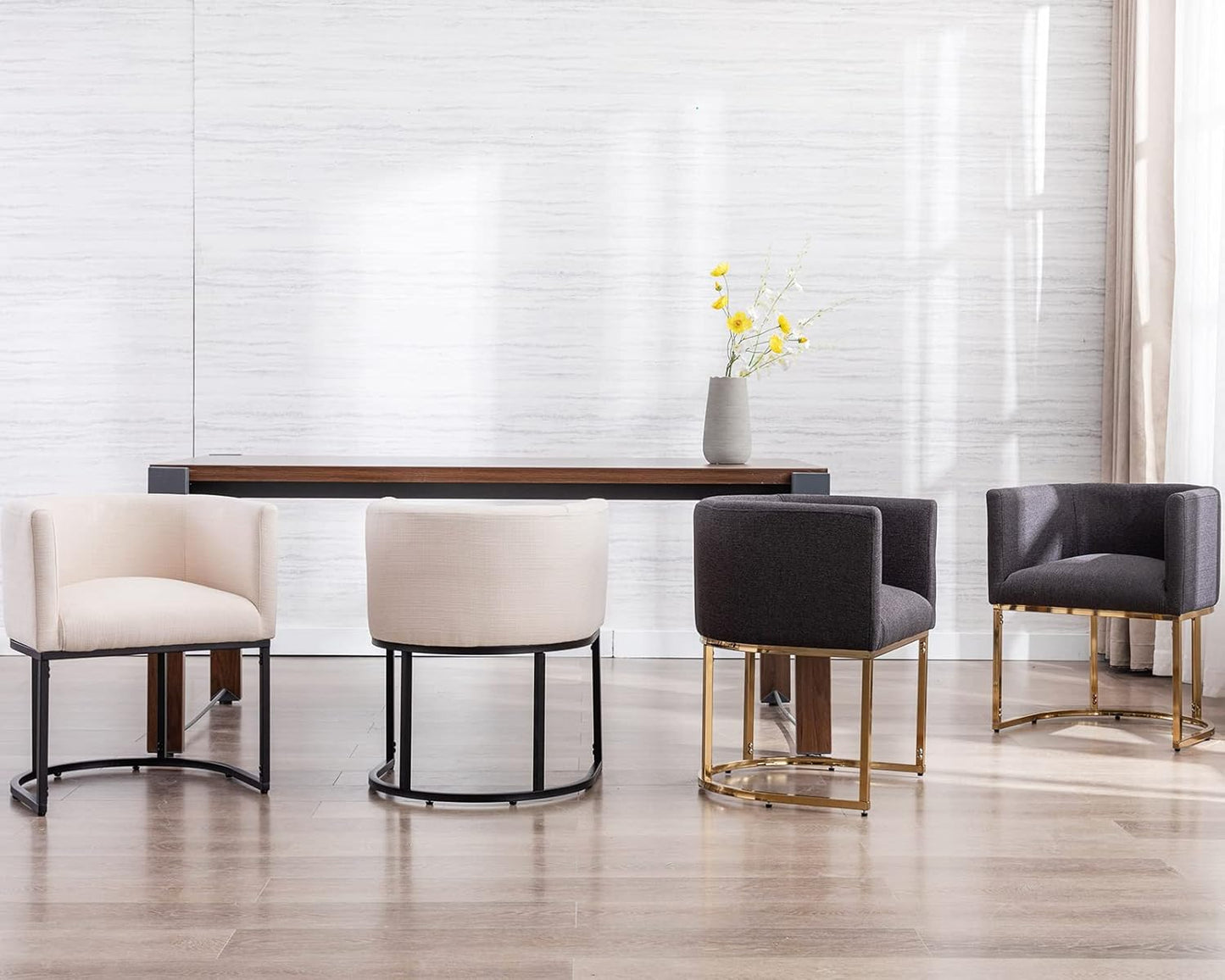 Sillas de comedor tapizadas modernas de mediados de siglo con brazos, sillas de
