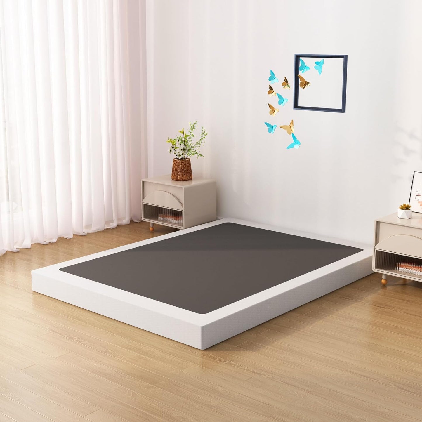 Base de cama California King de 7 pulgadas, base de colchón de metal de perfil