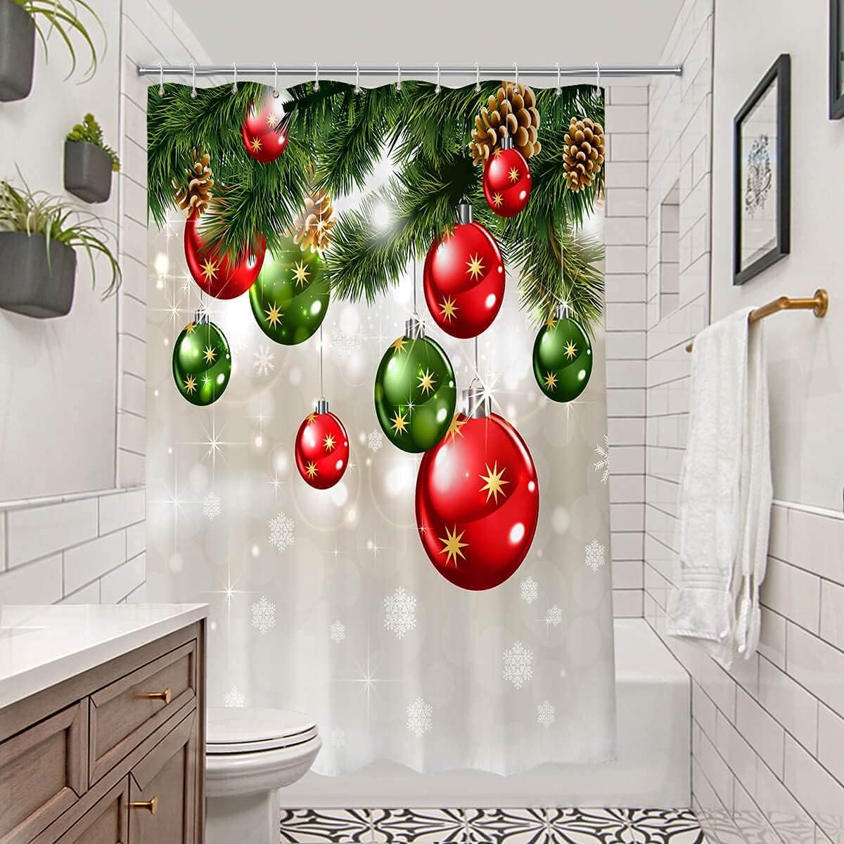 Cortina de ducha de Navidad de 60 x 84 pulgadas coloridas cortinas de ducha de