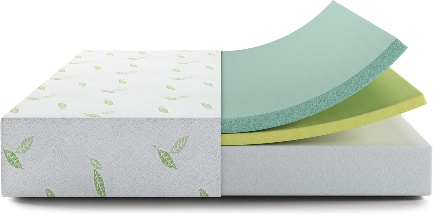 Anula Colchón de espuma viscoelástica de té verde individual XL de 10 pulgadas,