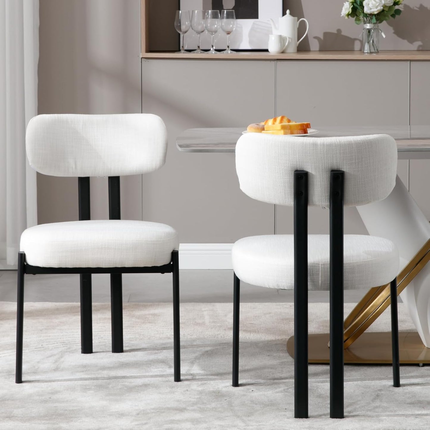 Juego de 2 sillas de comedor modernas, sillas laterales tapizadas de tela de