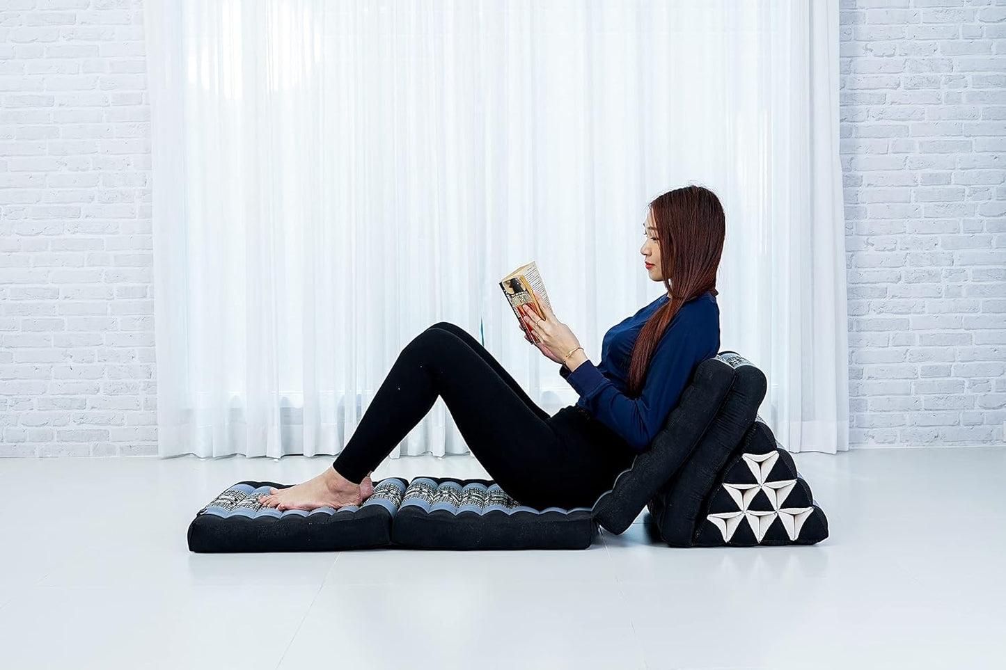 Tapete de 4 pliegues con cojín triangular, almohada firme para TV, colchón