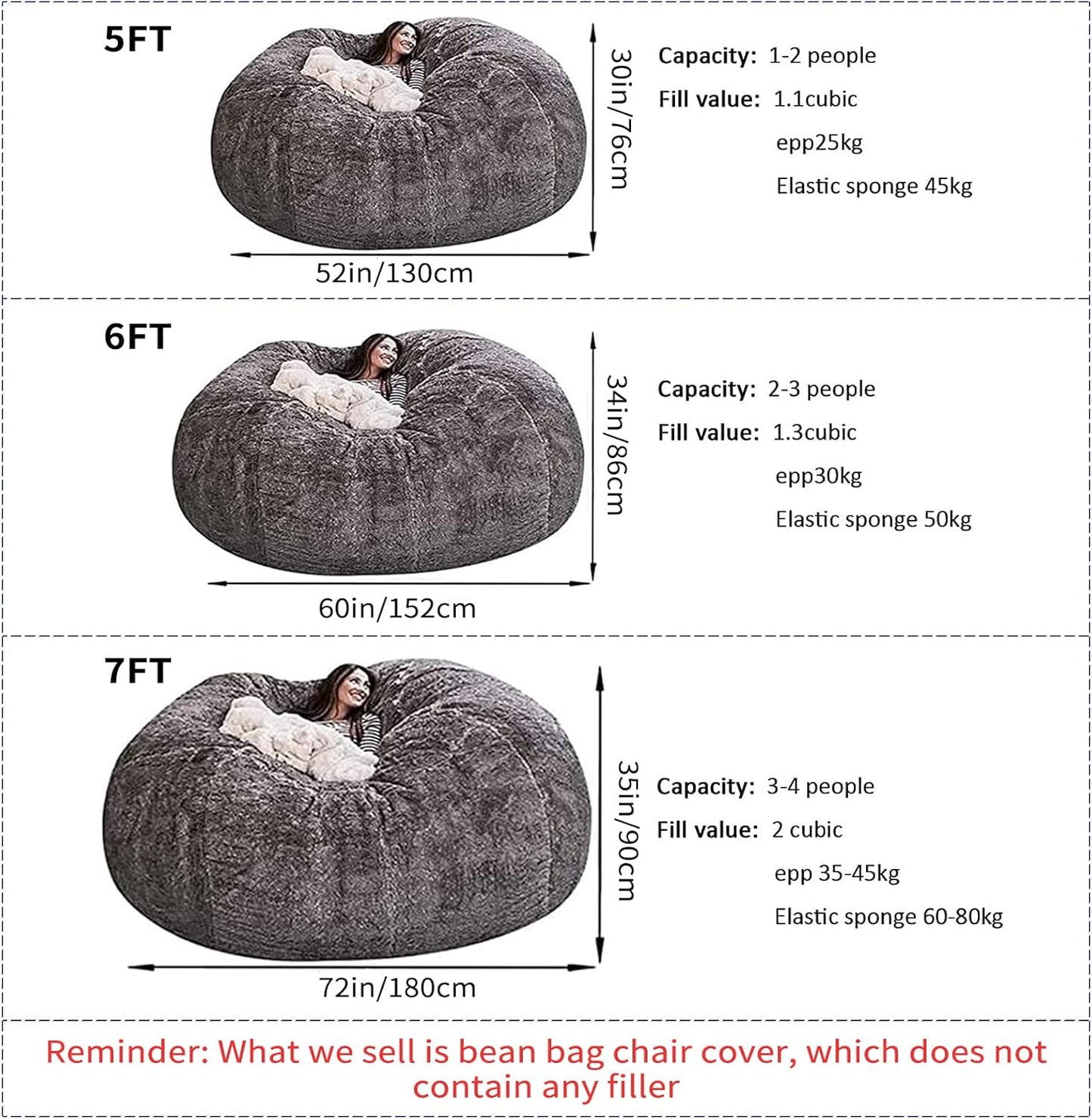 Funda para silla tipo puf de piel gigante para niños y adultos, (sin relleno),